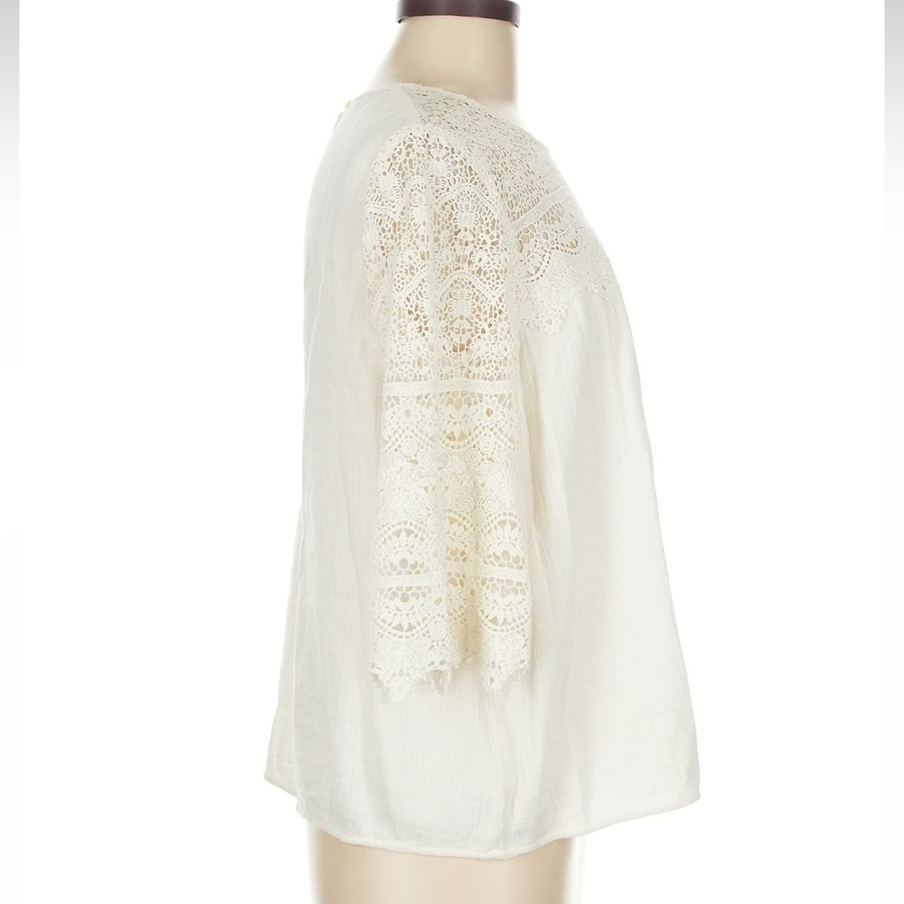 Sezane Celine Crochet Sleeve Ecru Cotton Blouse Size 38 - Picture 4 of 8